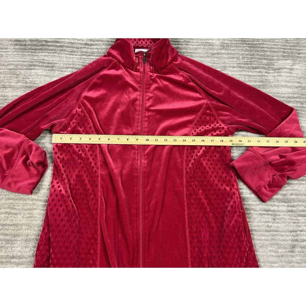 Sag‎ Harbor Sleepwear Womens Medium Red Velour Full Zip Long Sleeve Polyester